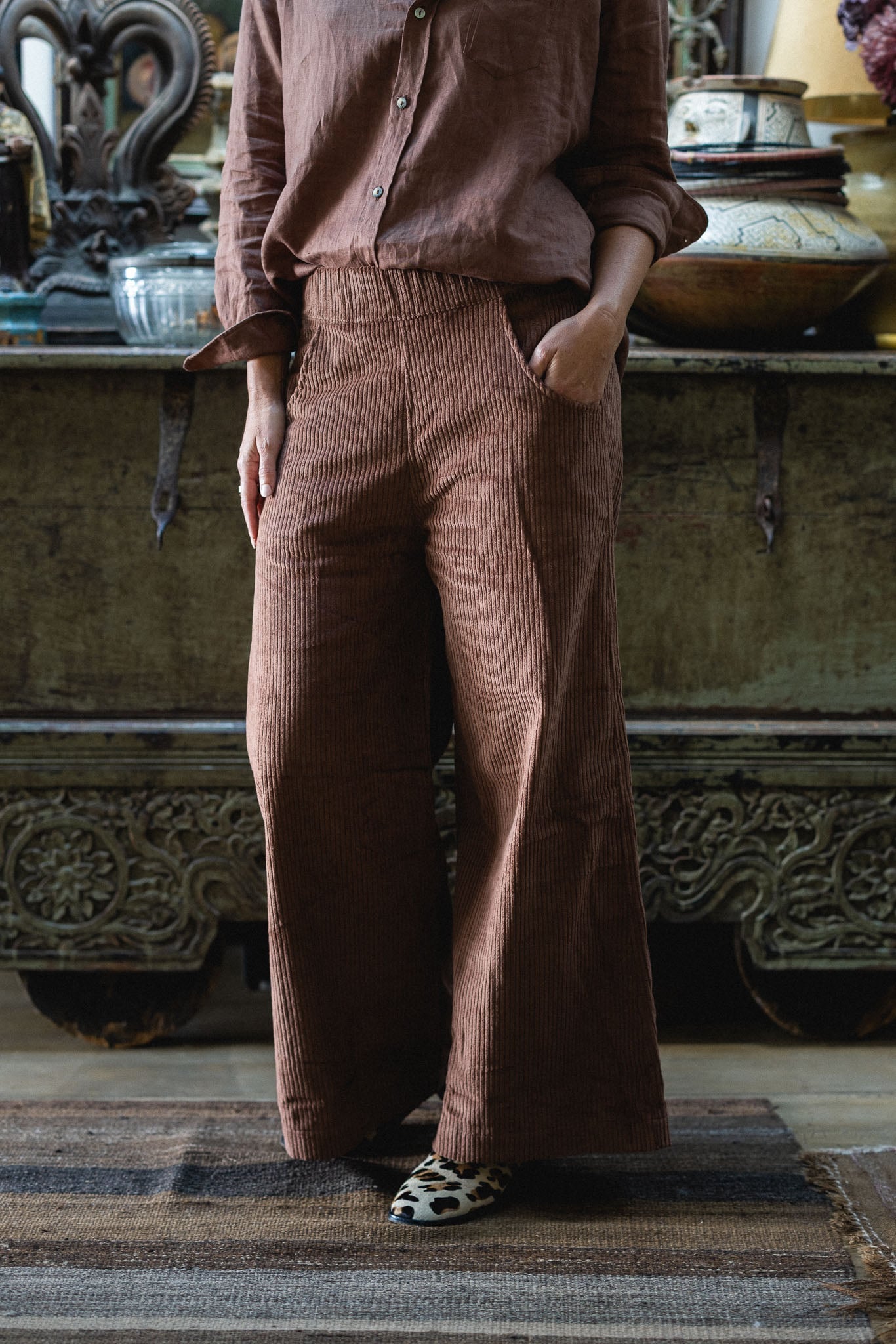 choc brown corduroy pants by The Tailor & his Lover