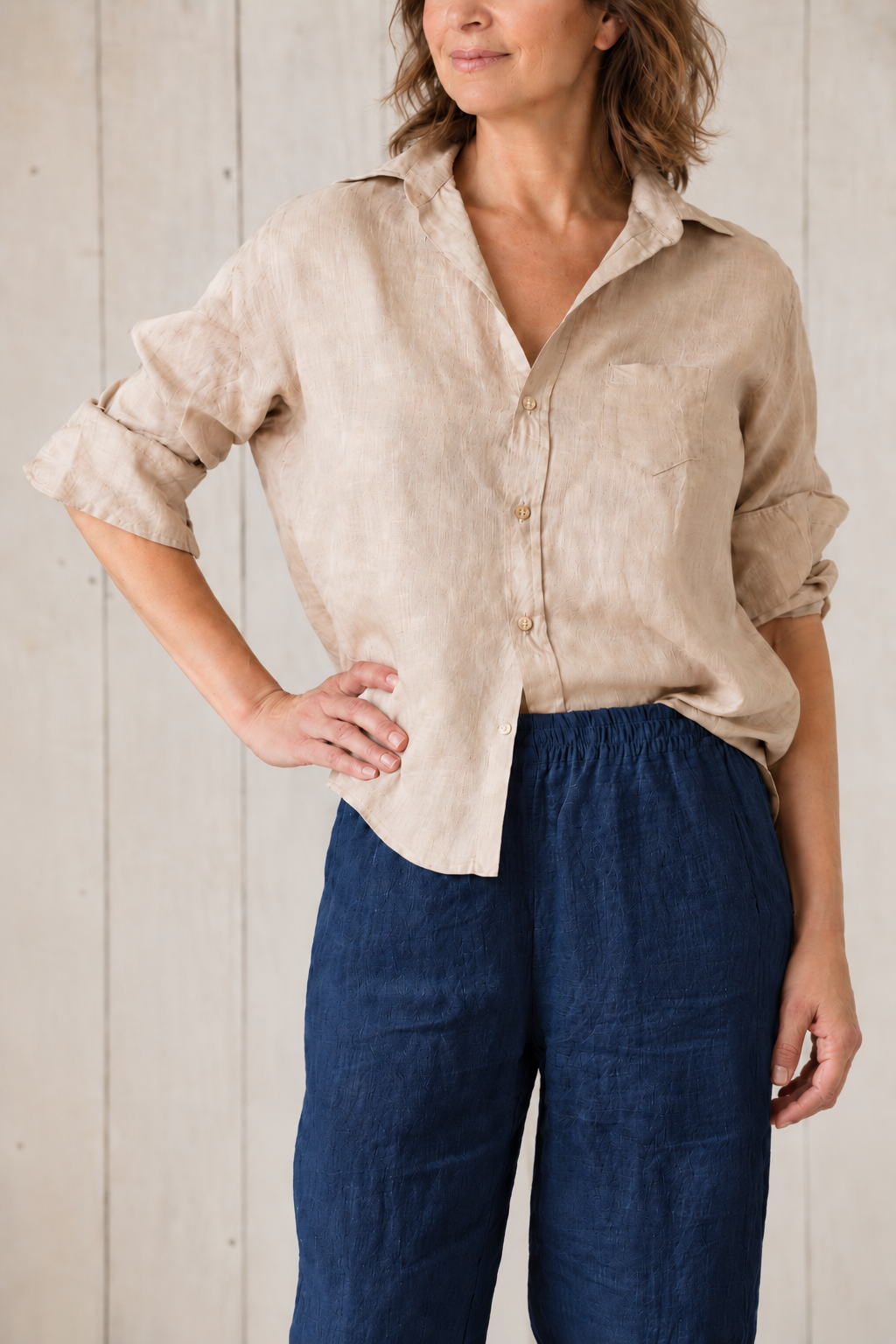 Jenn pant drawstring waist with pockets in Cobalt Navy Linen