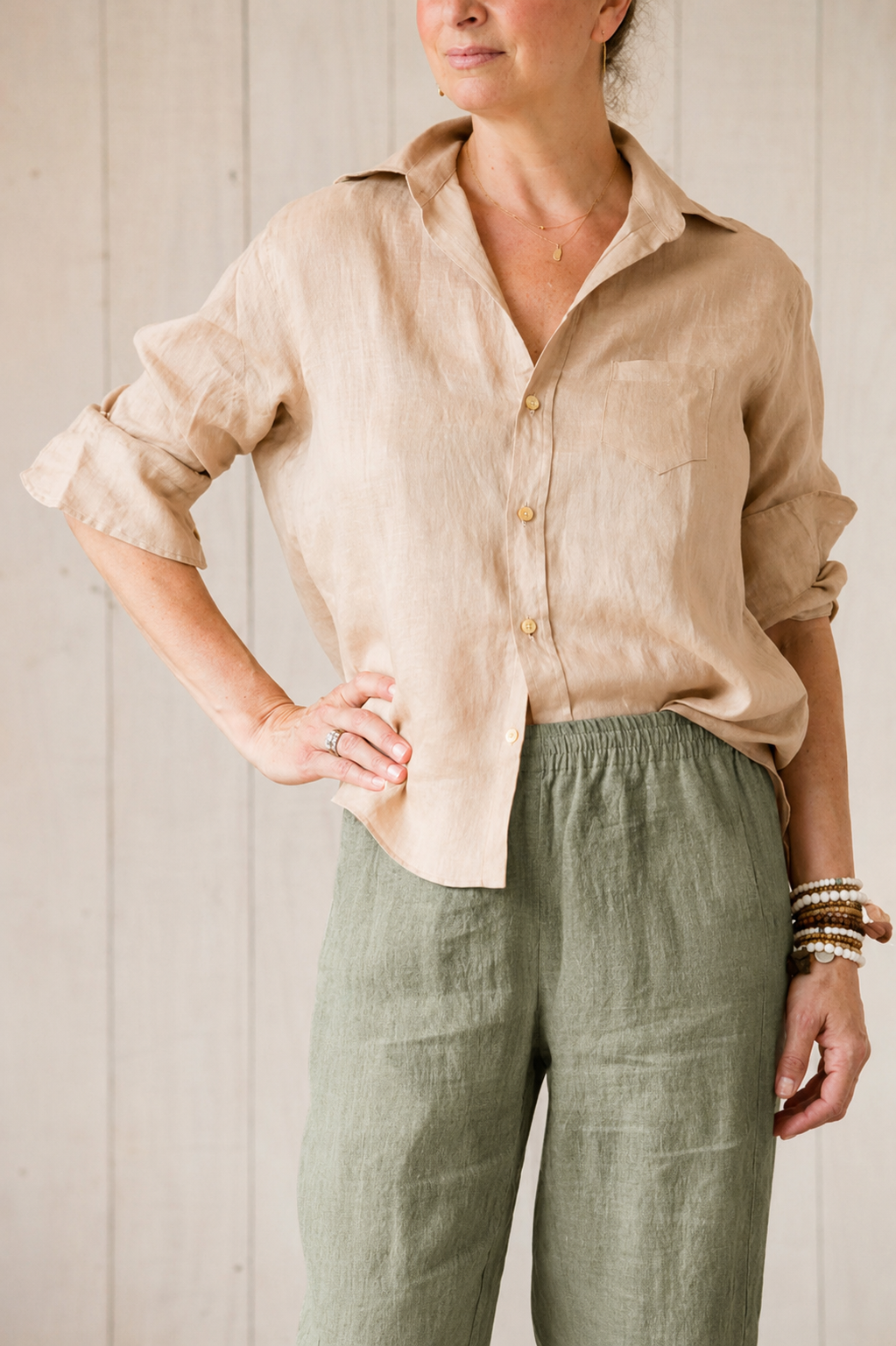 linen drawstring waist pnt with straight leg and side pockets