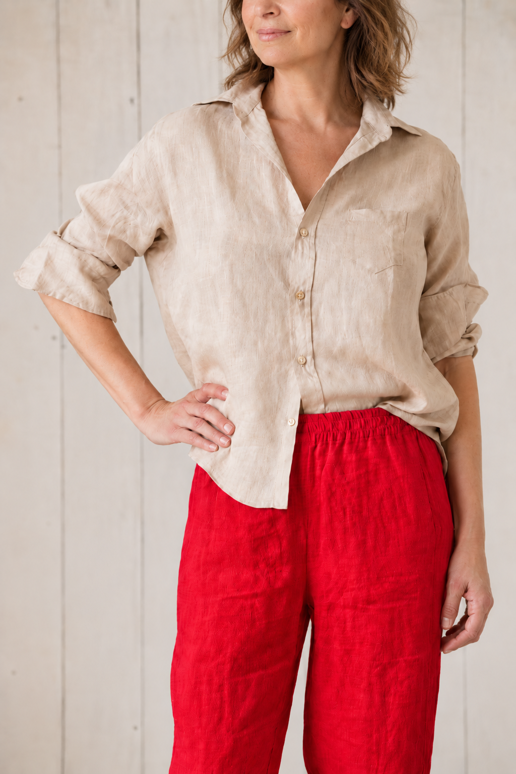 Jenn linen drawstring pant in Red Currant Linen