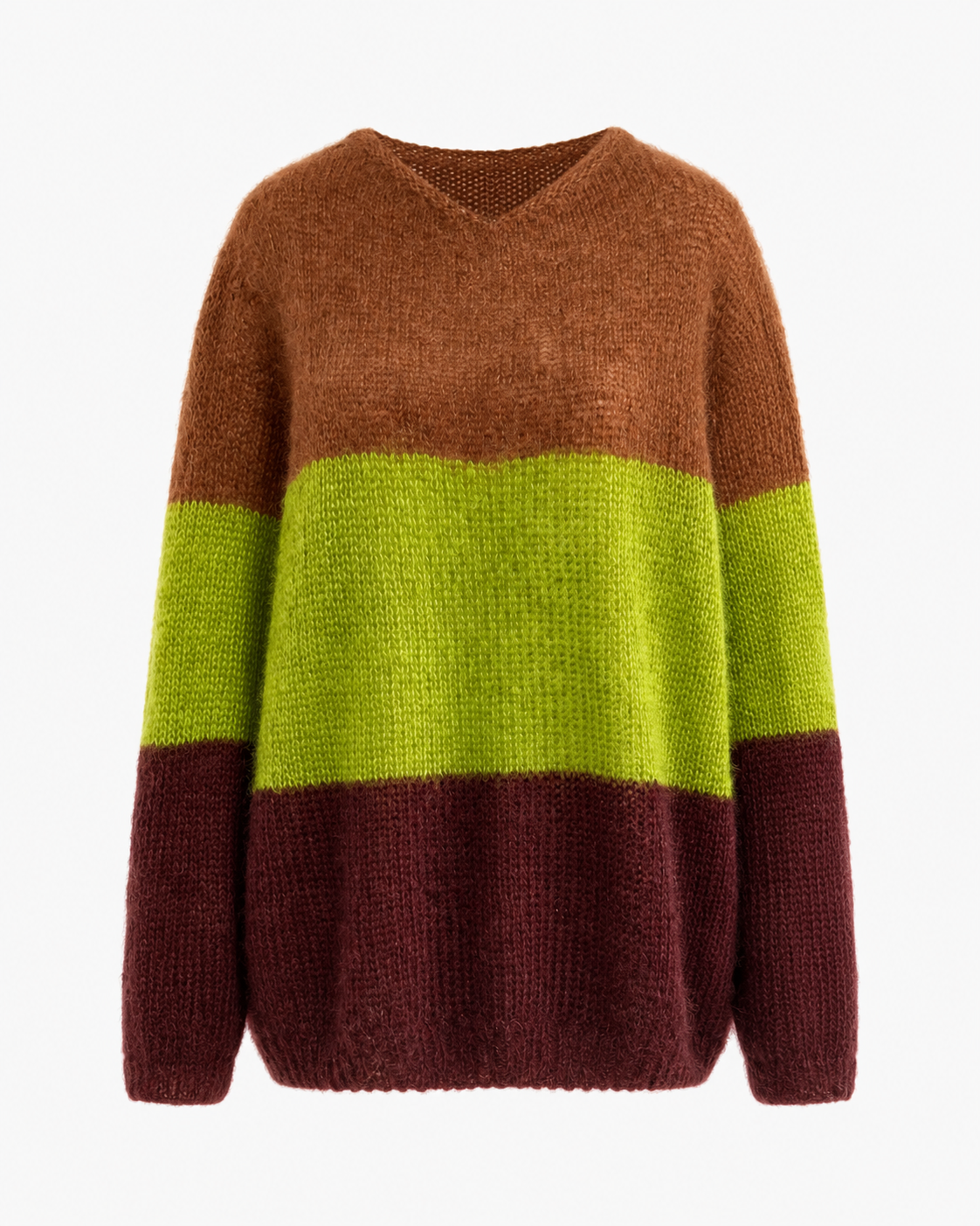 Mohair and silk handknitted jumper in block colour.
