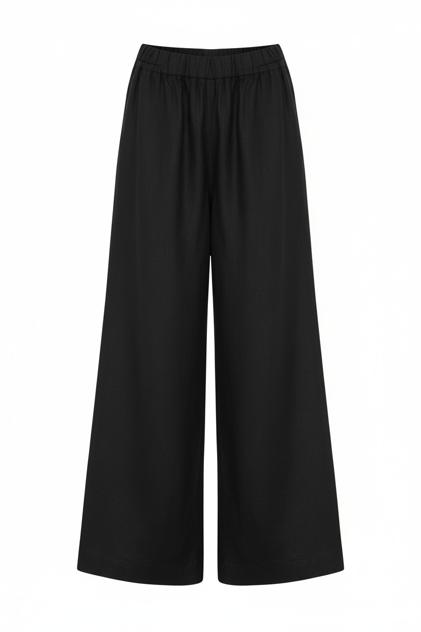Black wide-leg linen pants
