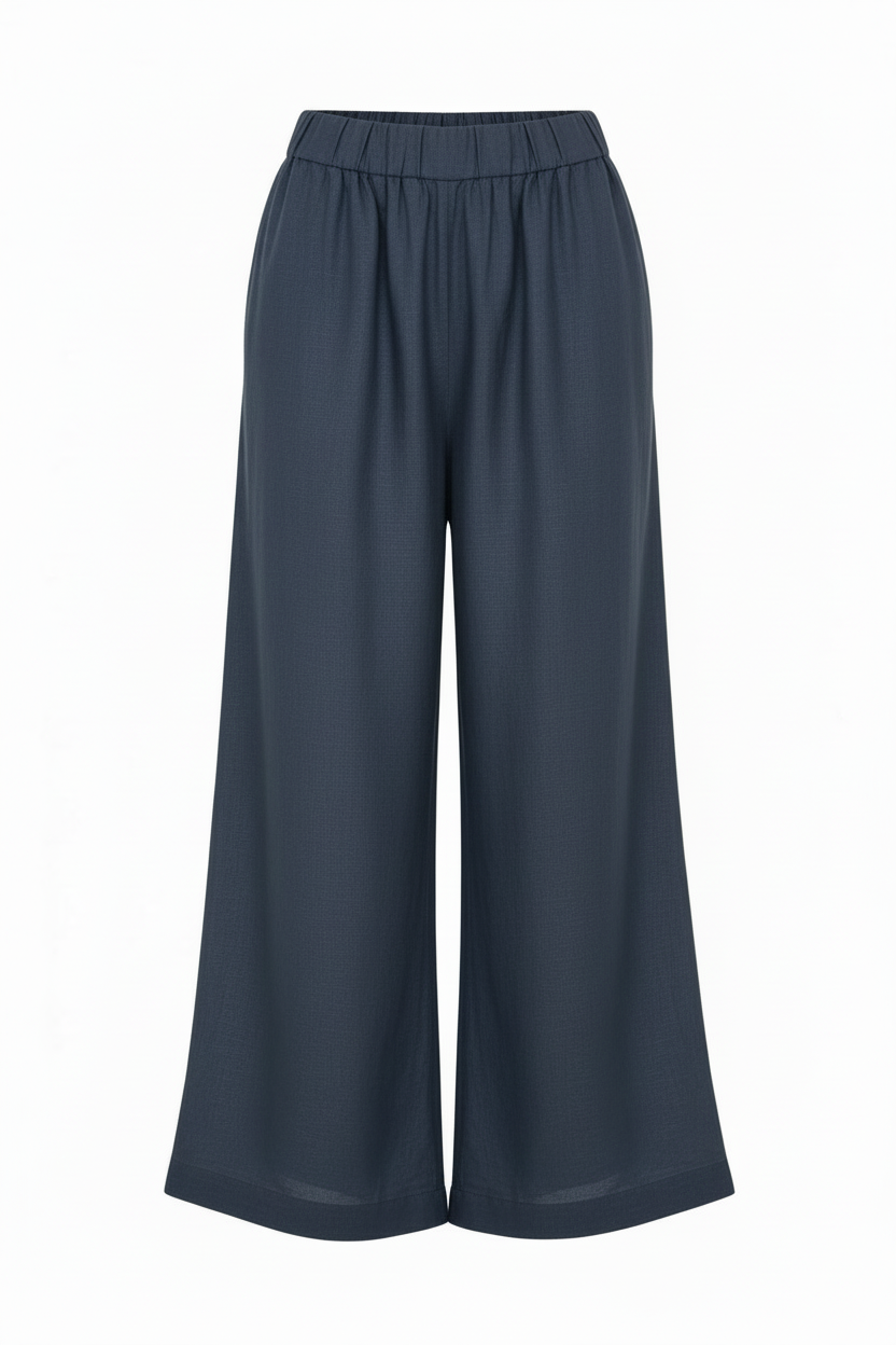 steely grey linen classic hem wide leg pant