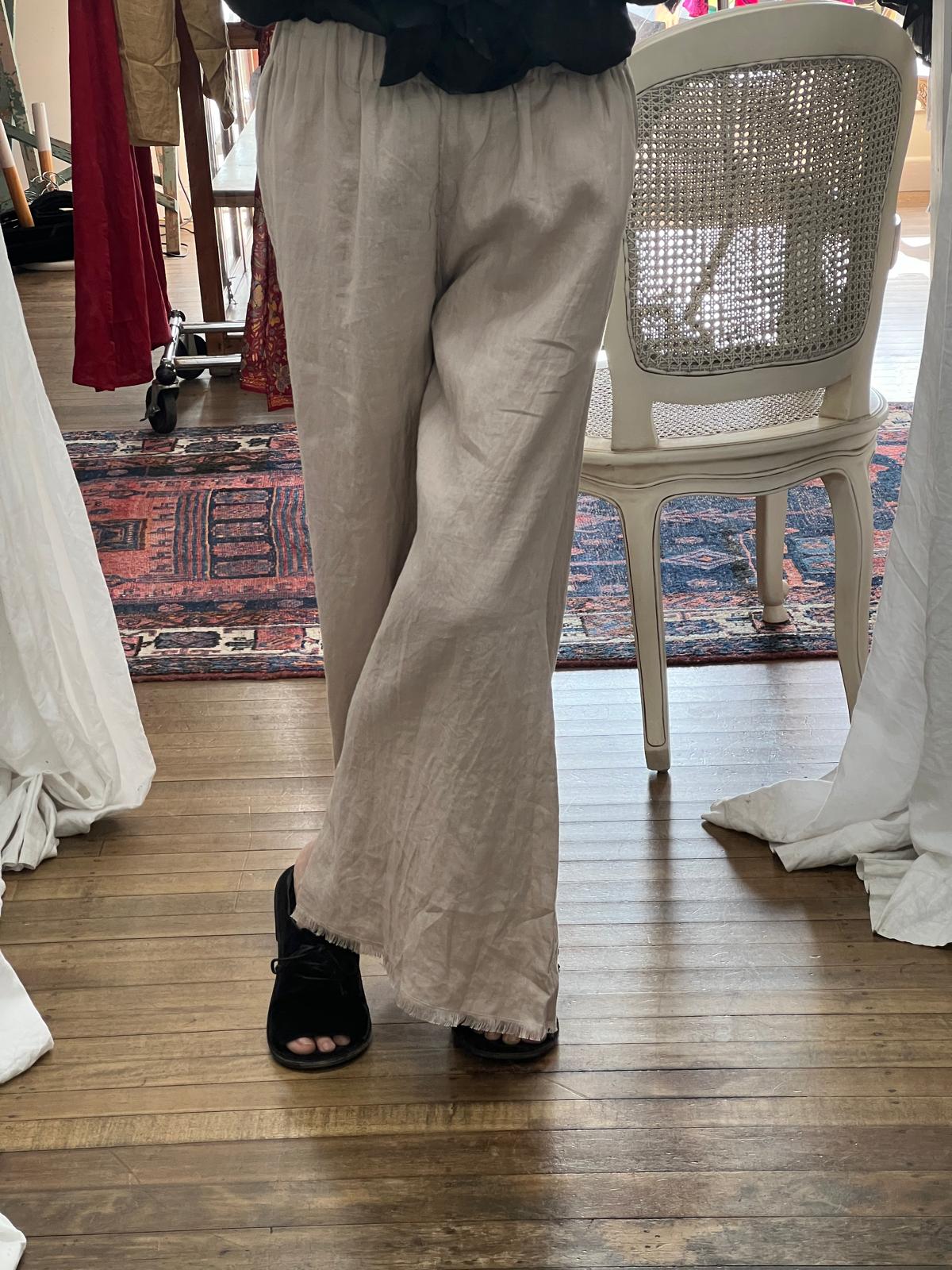 Blush linen wide legged pant with Frayed hems by The Tailor & his Lover