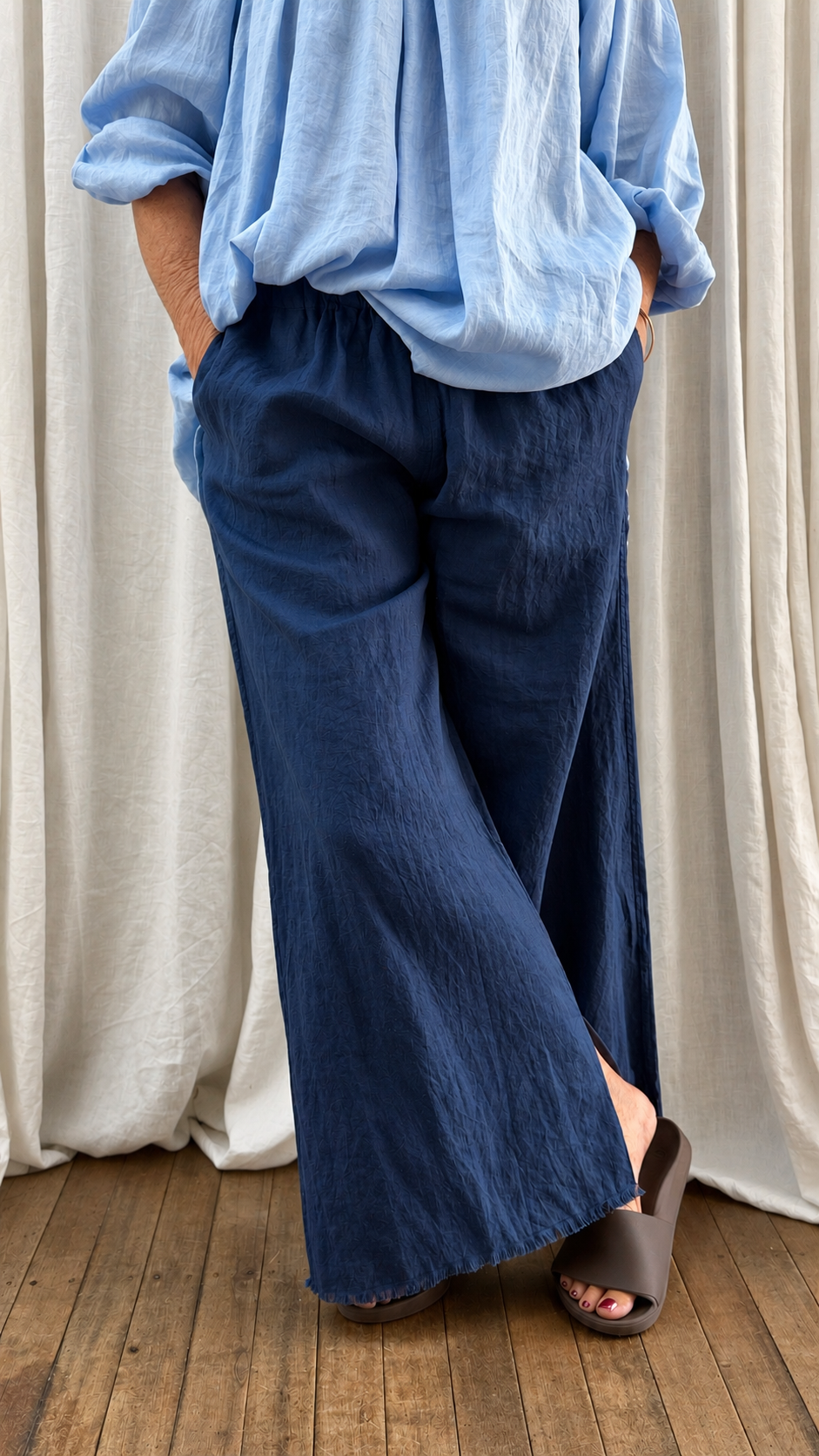 Midnight Blue Lazy Linens Frayed Hem Jewel Edit
