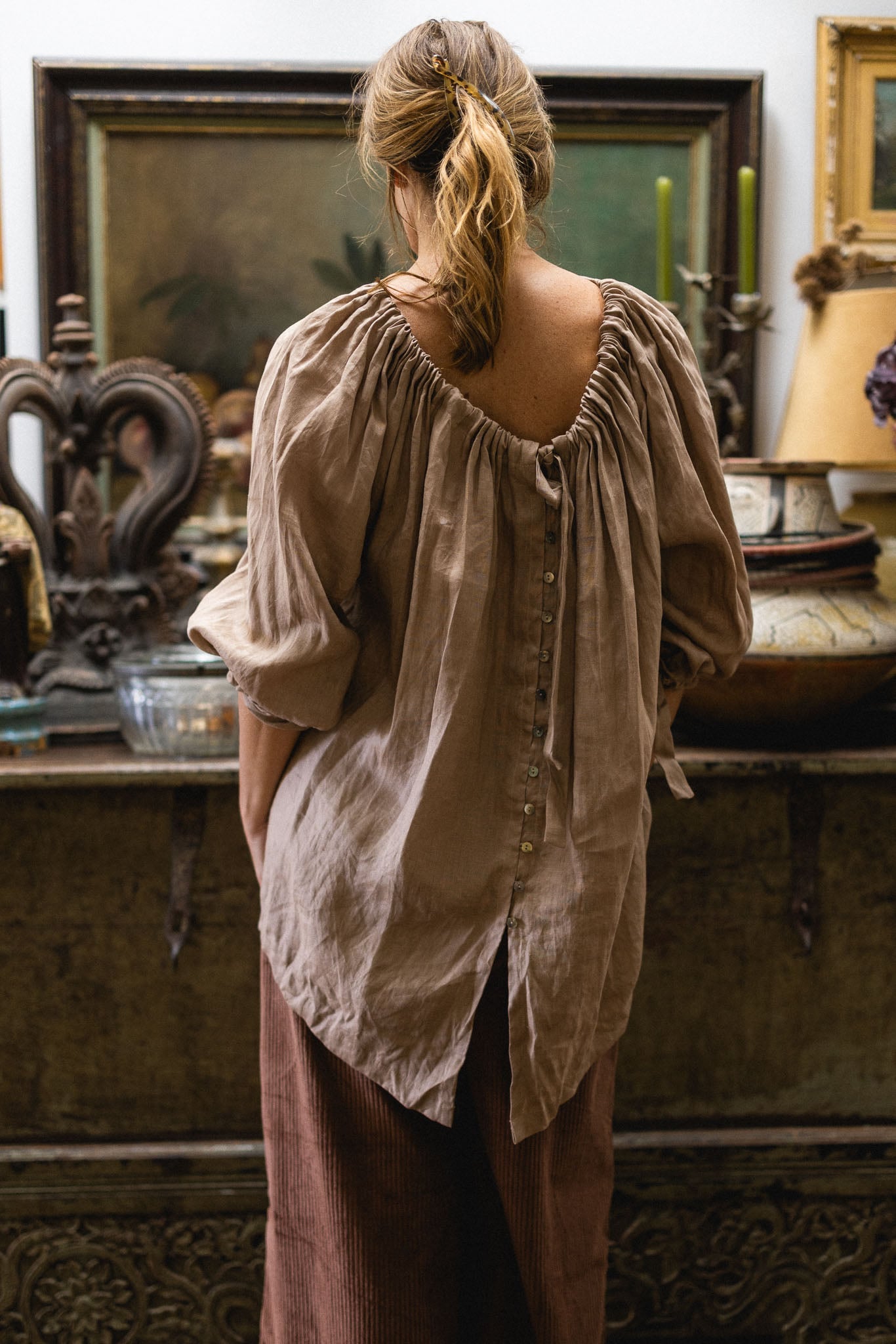 Latte linen top - She's more Tied by The Tailor & his Lover