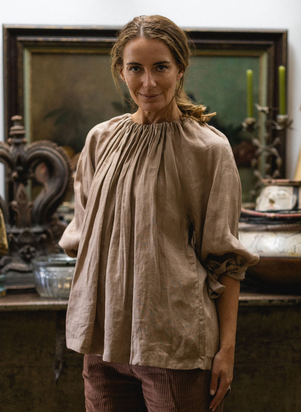 Latte Linen She's More Tied Top by The Tailor & his Lover