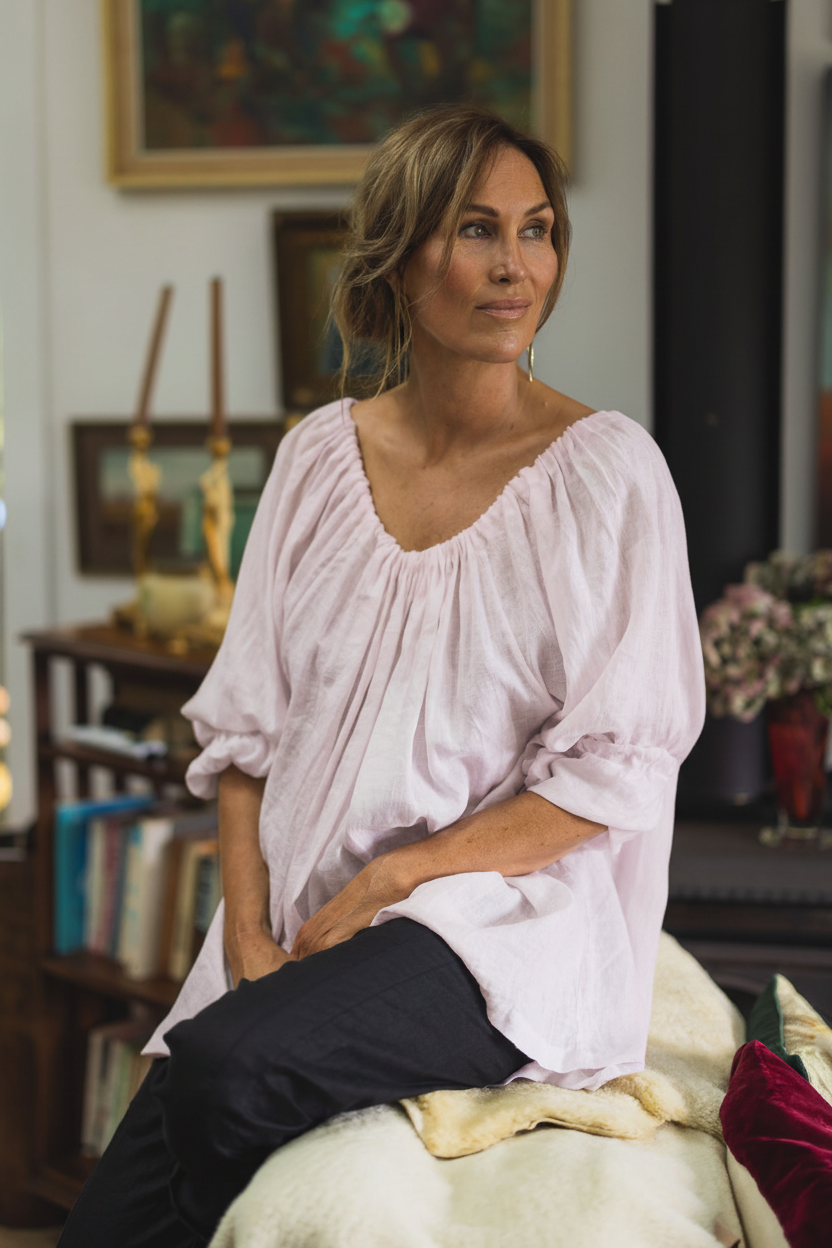 Lilac pink She's More Tied top in Linen by The Tailor & his Lover