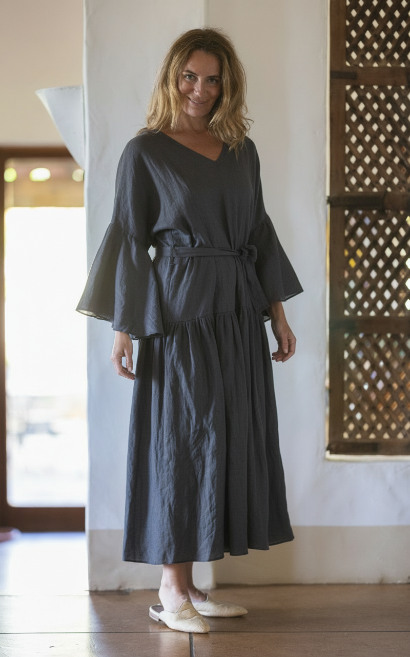 Dress in dark blue-grey - front view