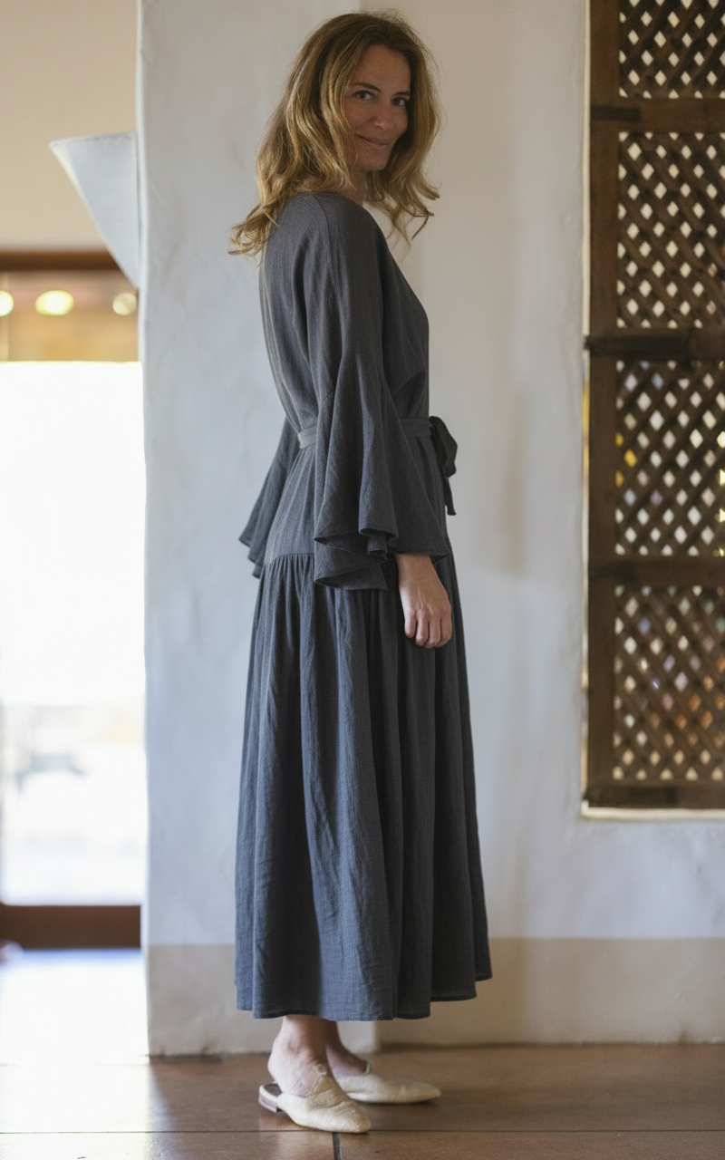 Dress in dark blue-grey - side view