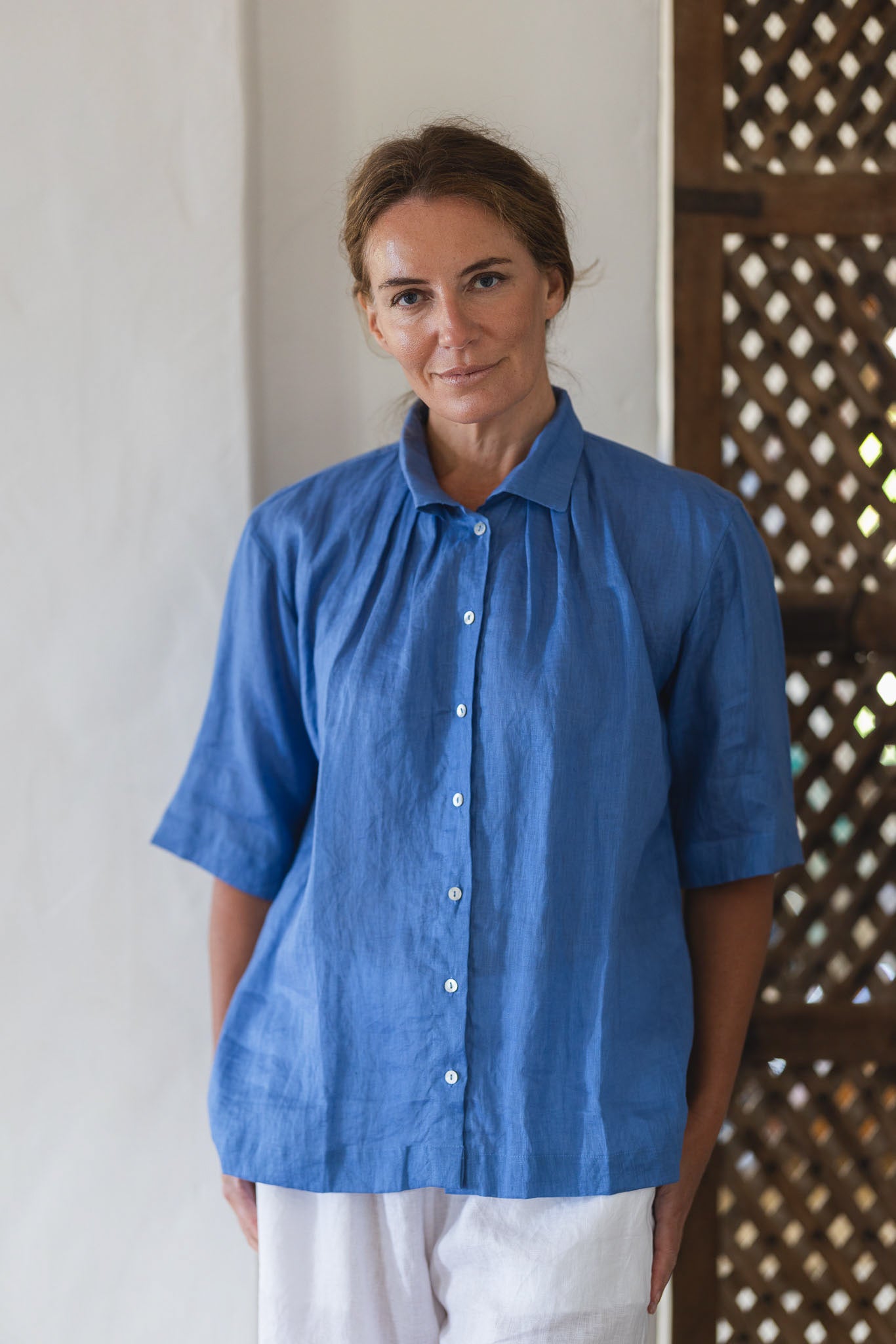 Tiny Tuck Shirt Med Blue Linen