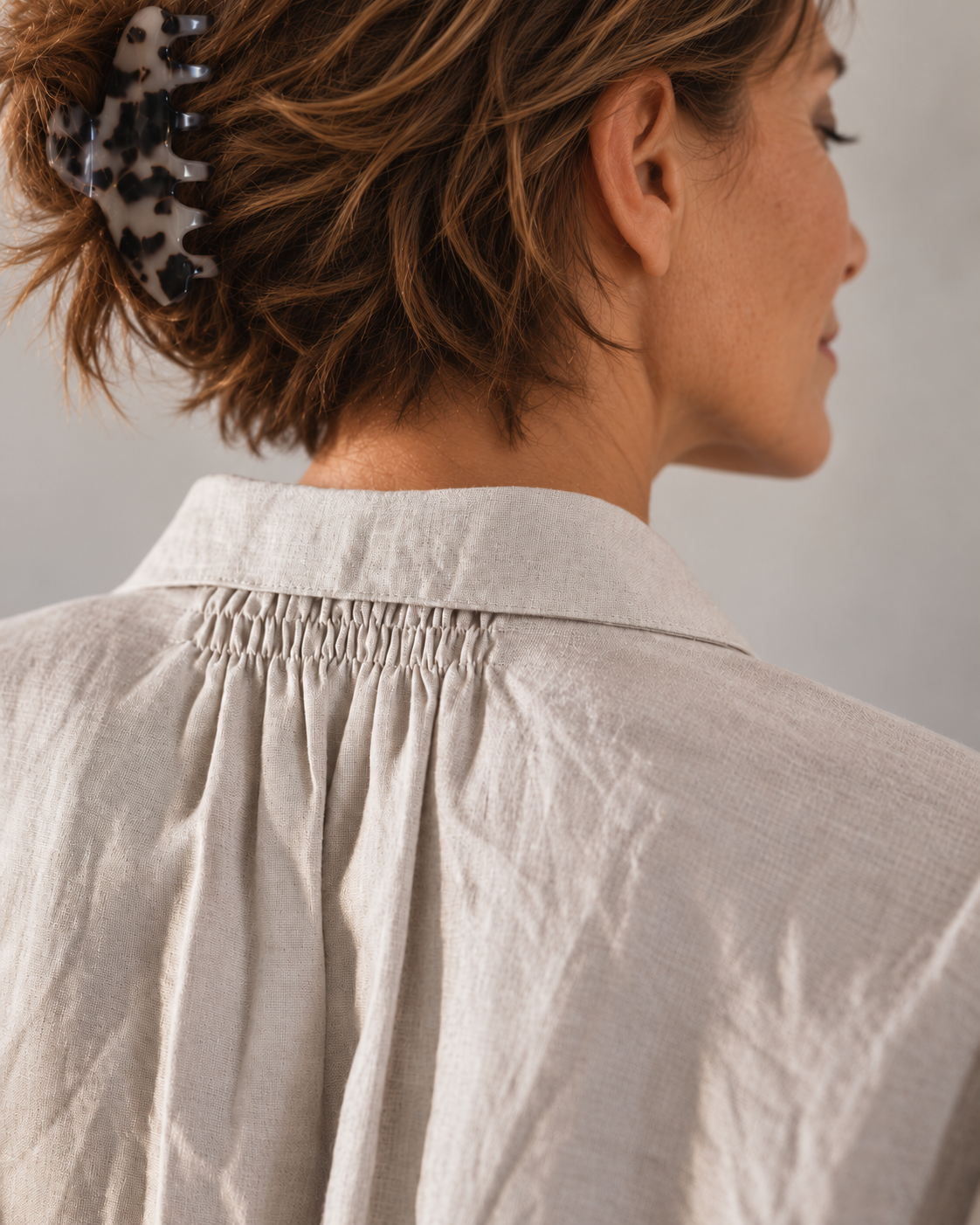 Rosy Brown Tiny Tuck Shirt Natural Linen