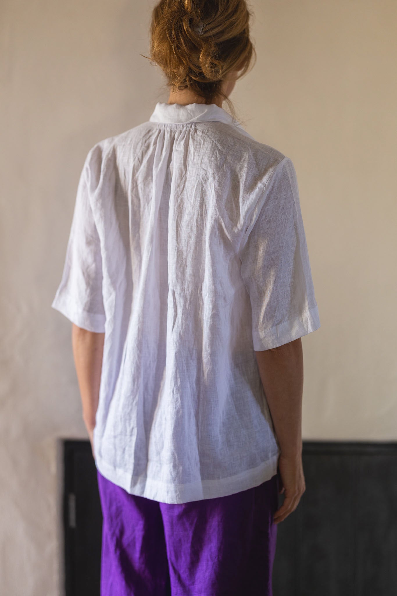 Tiny Tuck white linen shirt back view by The Tailor & his Lover