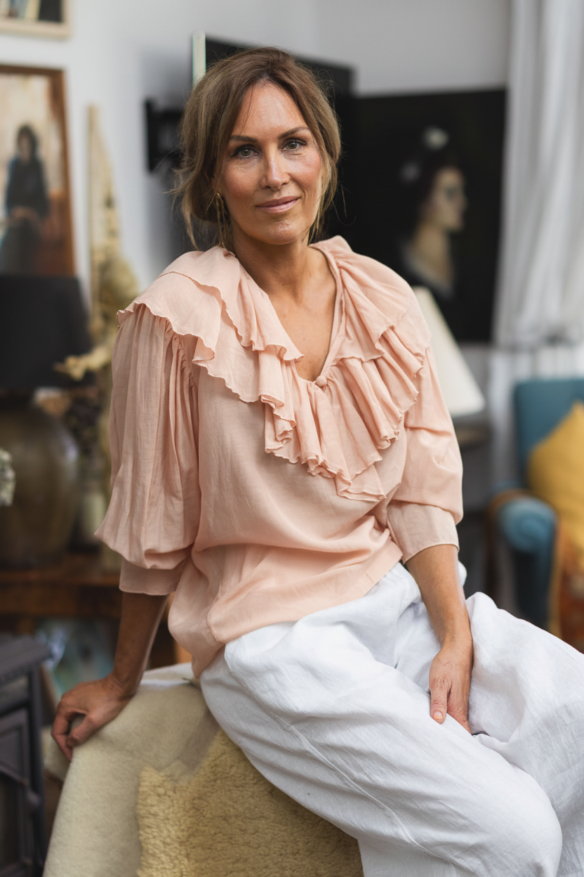 Pale Pinky Peach Ruffle Top