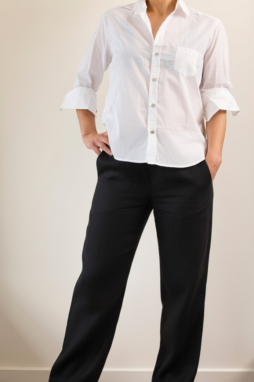 White shirt with black linen pants